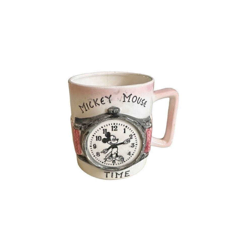 Vintage Mickey Mouse Time Watch Mug Cup Walt Disney Productions Retro